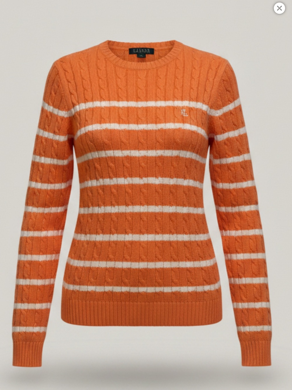 Ralph Lauren Orange and White Striped Cable Crewneck Sweater